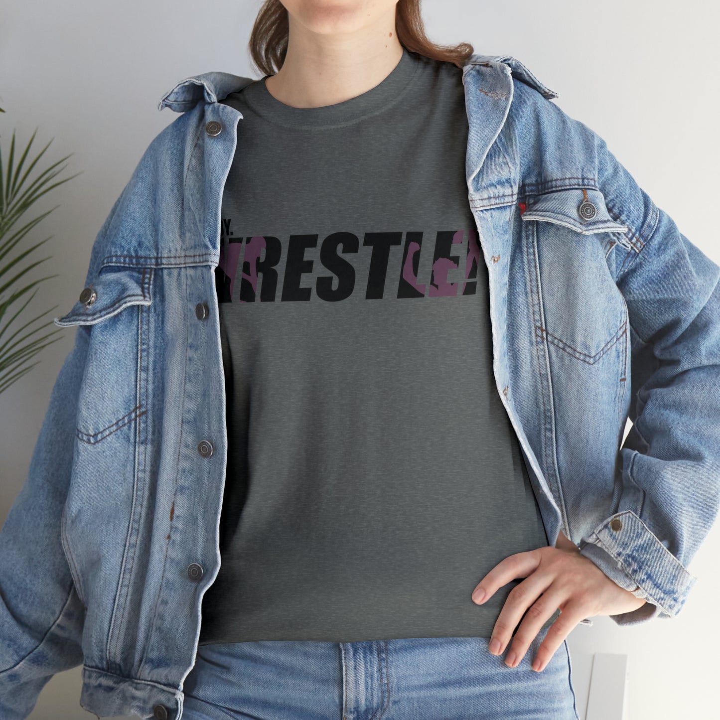 Ready. Wrestle! Black Logo w/Pink Silhouettes, Unisex Heavy Cotton Tee