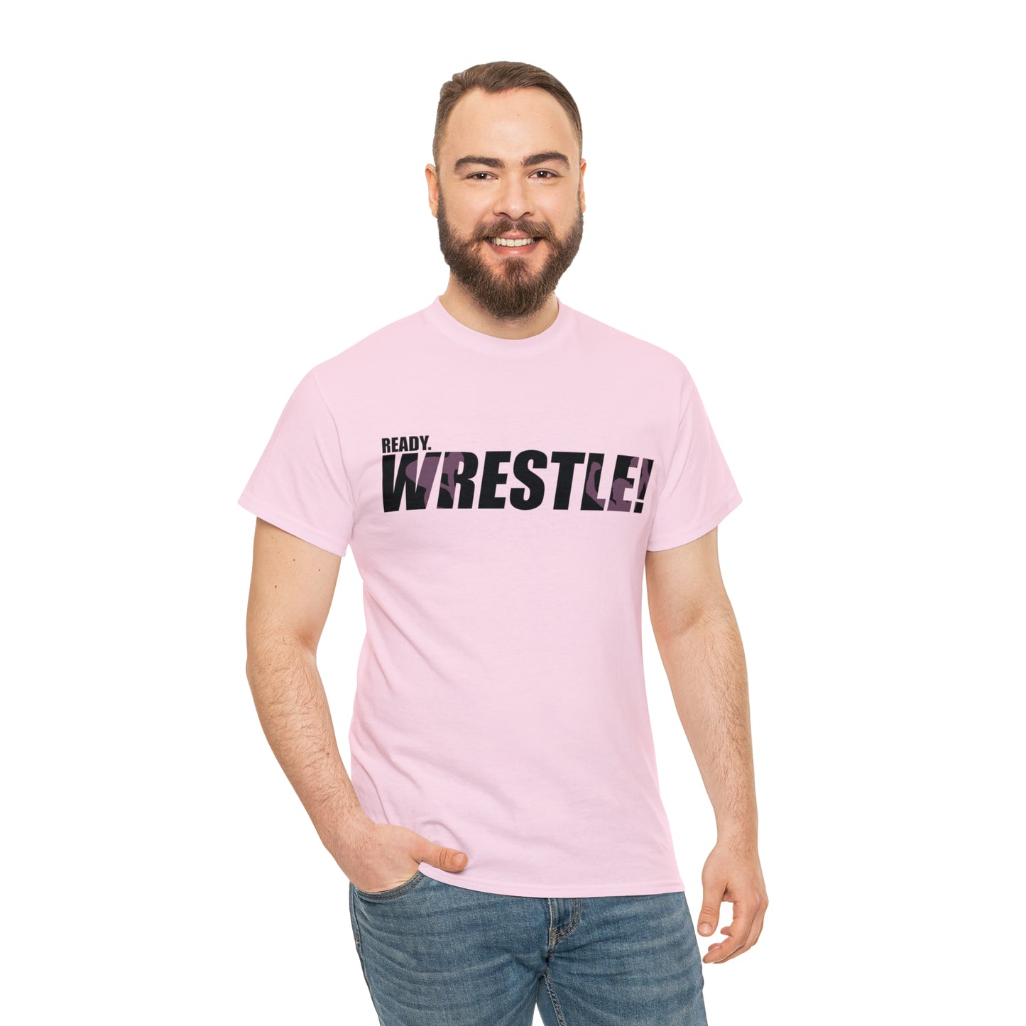 Ready. Wrestle! Black Logo w/Pink Silhouettes, Unisex Heavy Cotton Tee