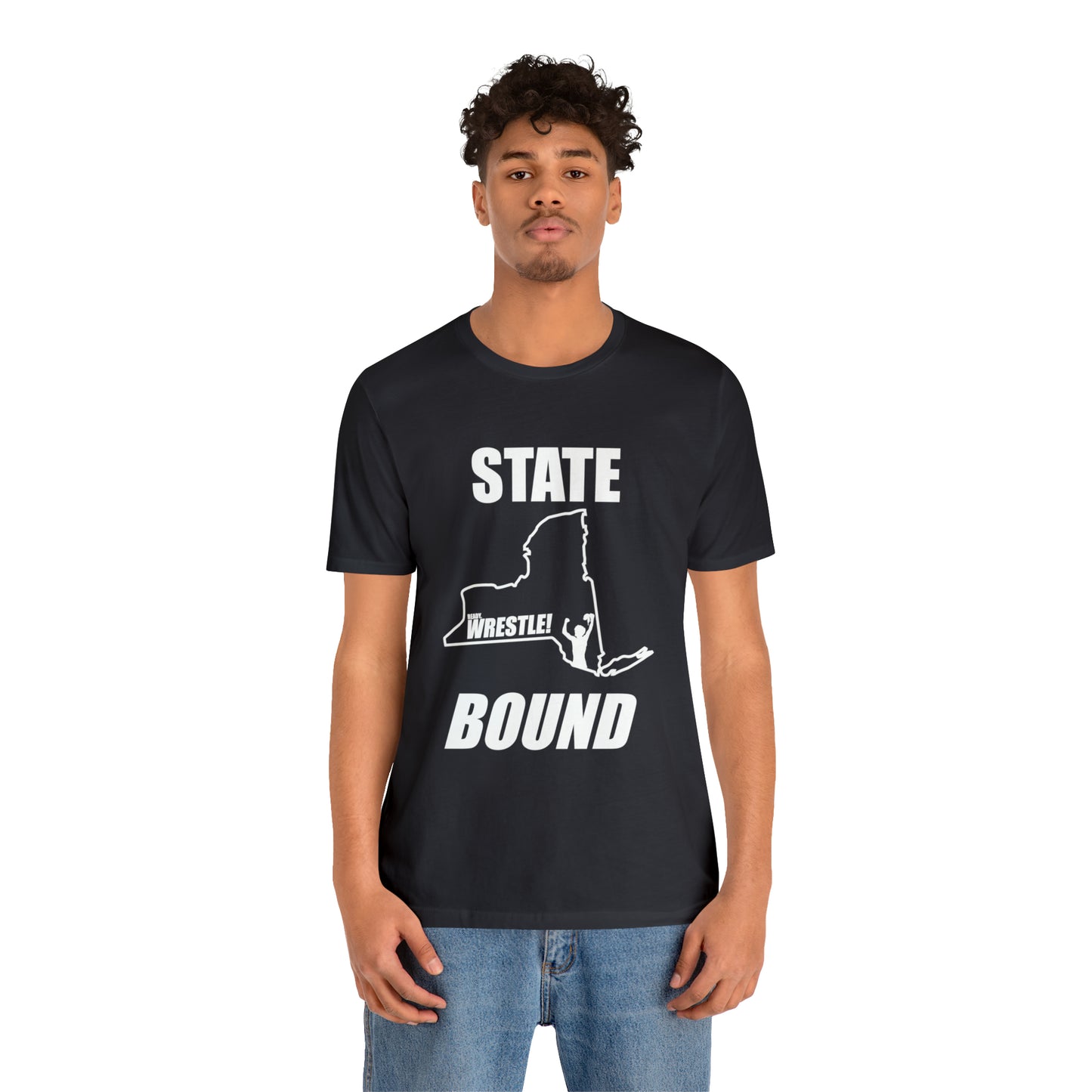 New York State Bound, Unisex Jersey Short Sleeve Tee, White Logo