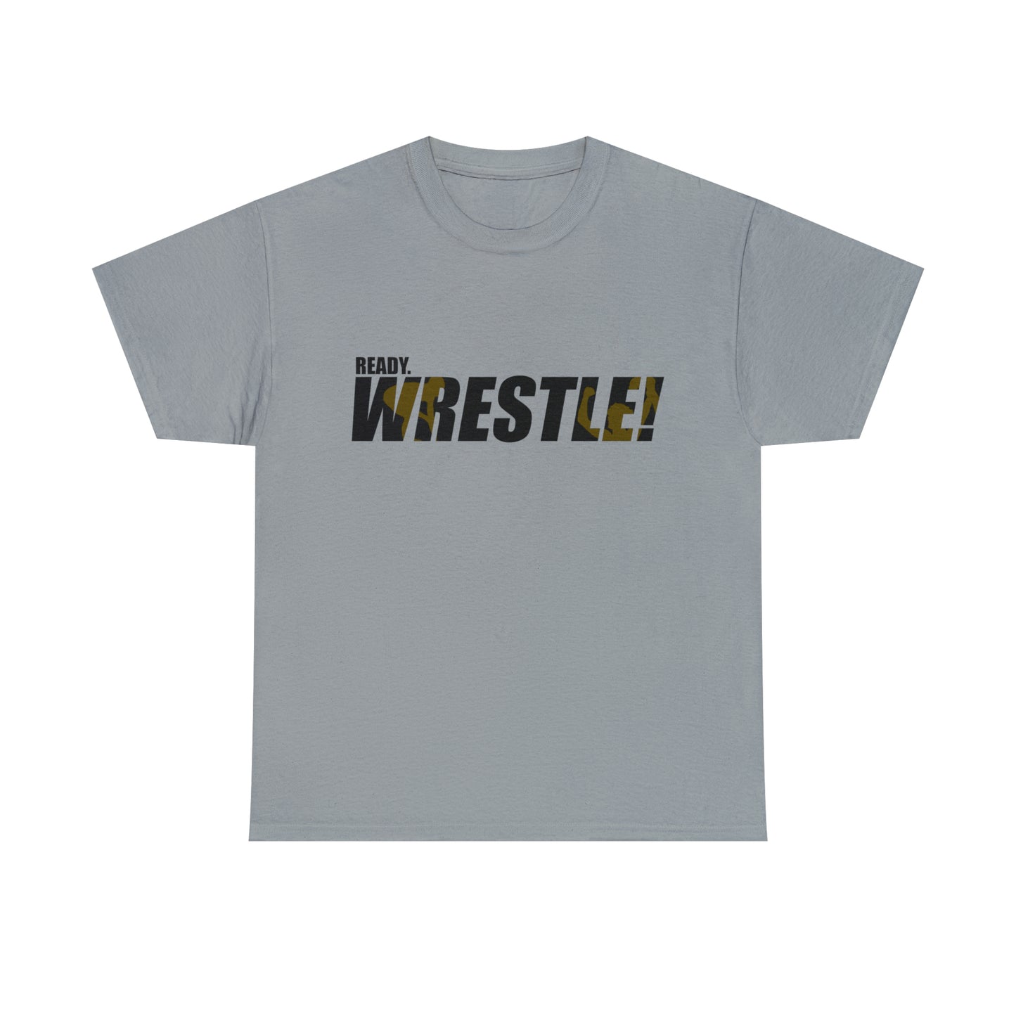 Ready. Wrestle! Black Logo w/Yellow Silhouettes, Unisex Heavy Cotton Tee