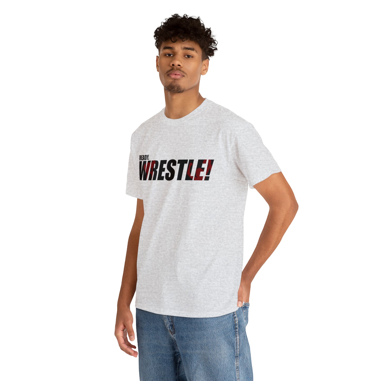 Ready. Wrestle! Black Logo w/Red Silhouettes, Unisex Heavy Cotton Tee