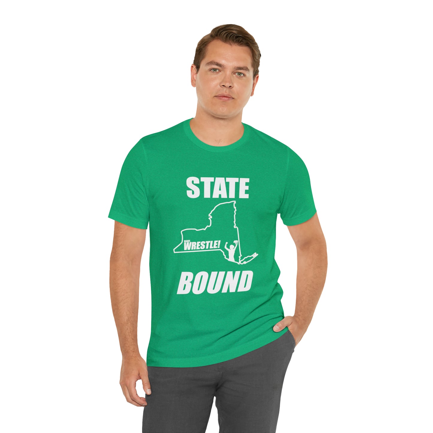 New York State Bound, Unisex Jersey Short Sleeve Tee, White Logo