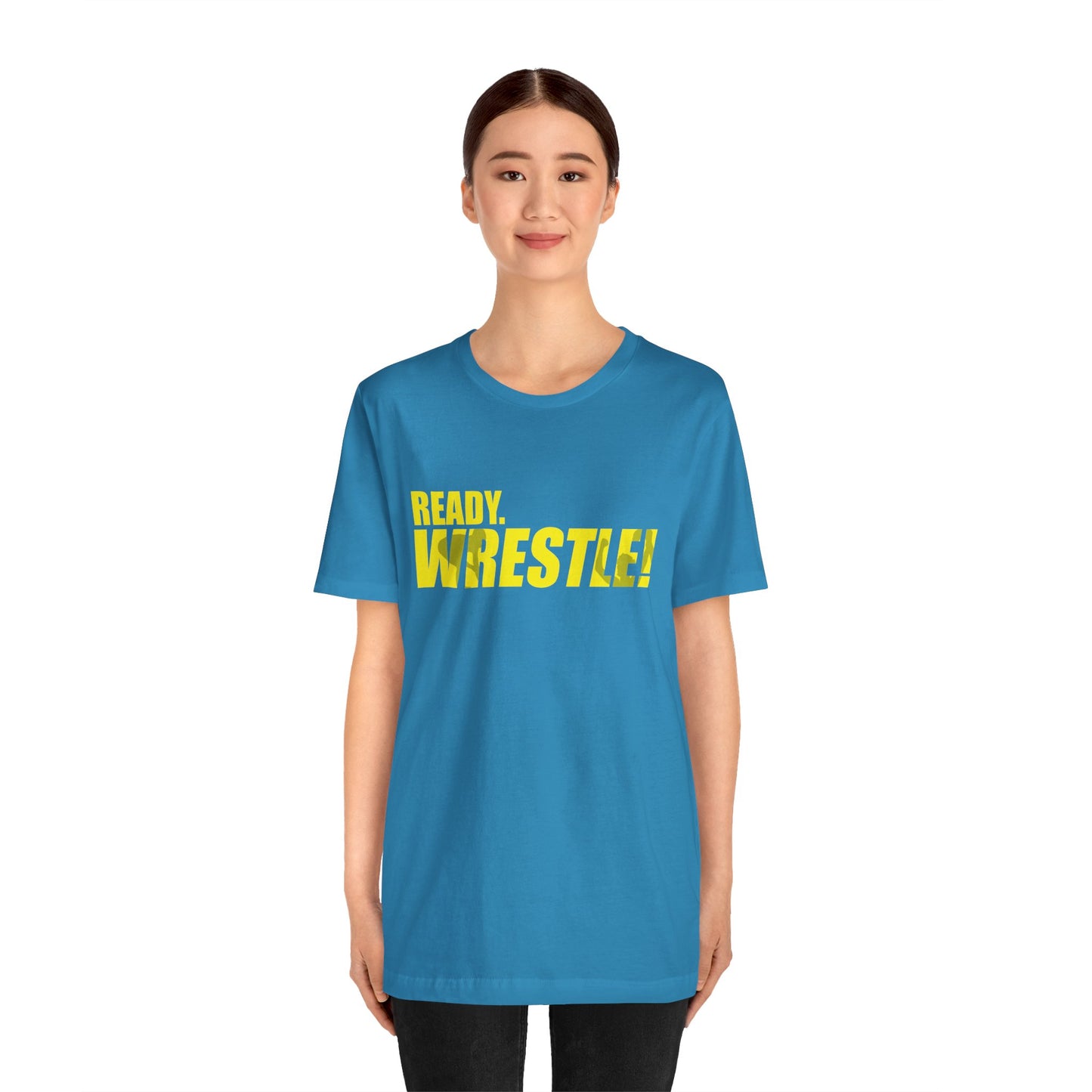 Ready. Wrestle! Gold Logo with Green, Unisex Jersey Short Sleeve Tee