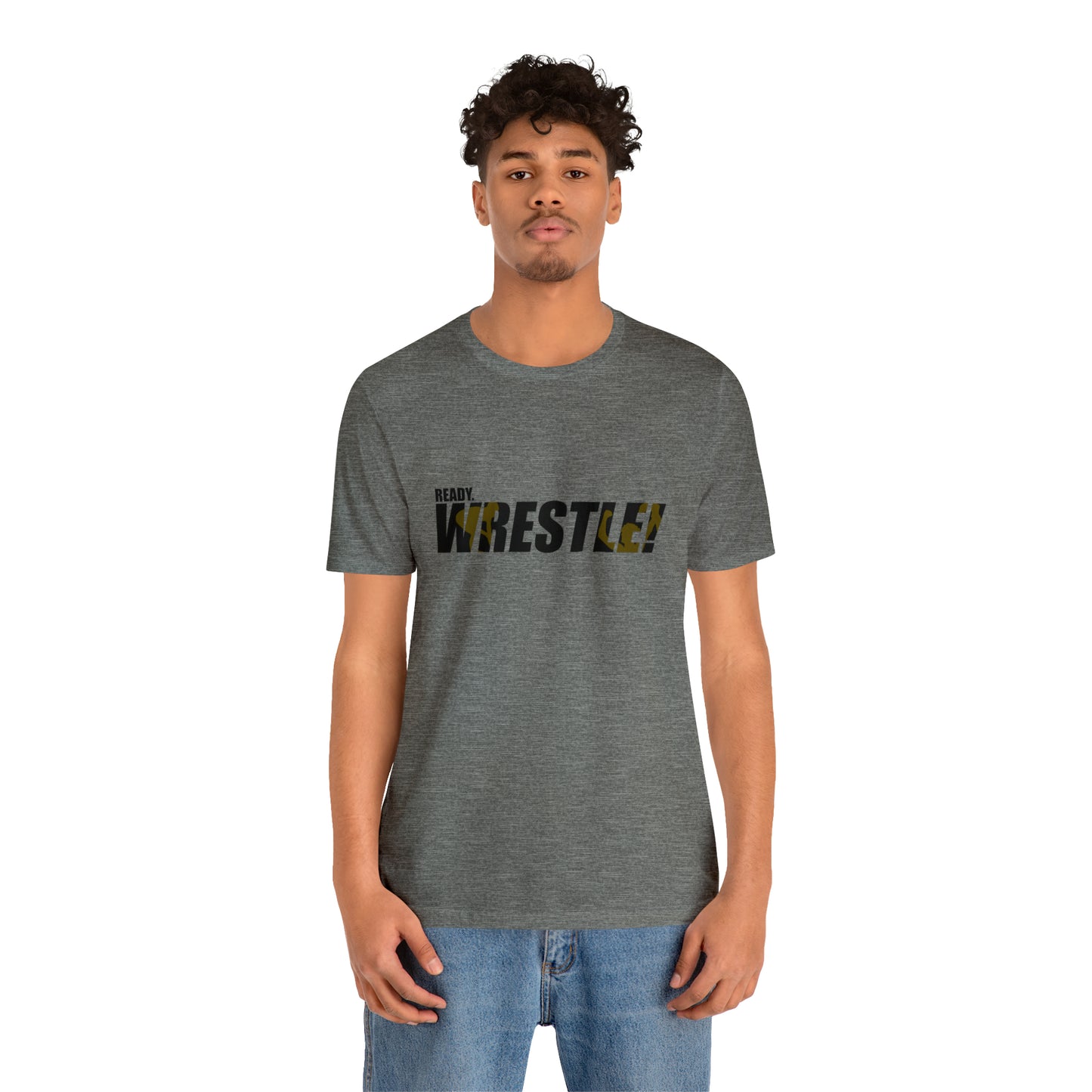 Ready. Wrestle! Black Logo w/Yellow Silhouettes, Unisex Heavy Cotton Tee Bella+Canvas