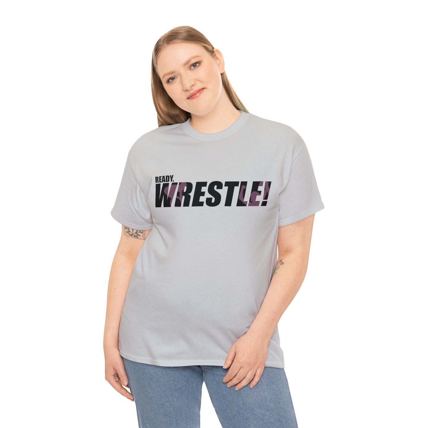 Ready. Wrestle! Black Logo w/Pink Silhouettes, Unisex Heavy Cotton Tee