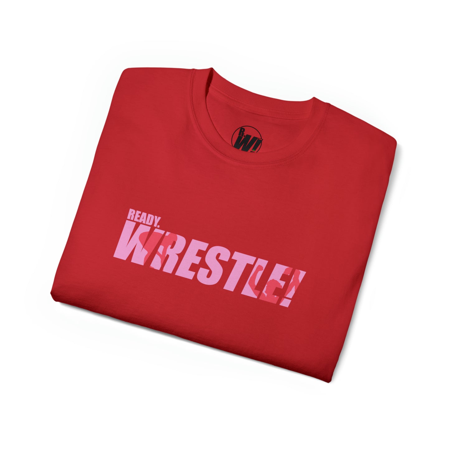 Ready. Wrestle!, Unisex Ultra Cotton Tee, Pink/Red Logo