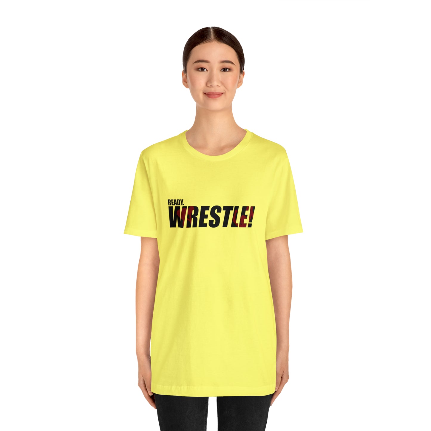 Ready. Wrestle! Black Logo w/Red Silhouettes, Unisex Heavy Cotton Tee Bella+Canvas