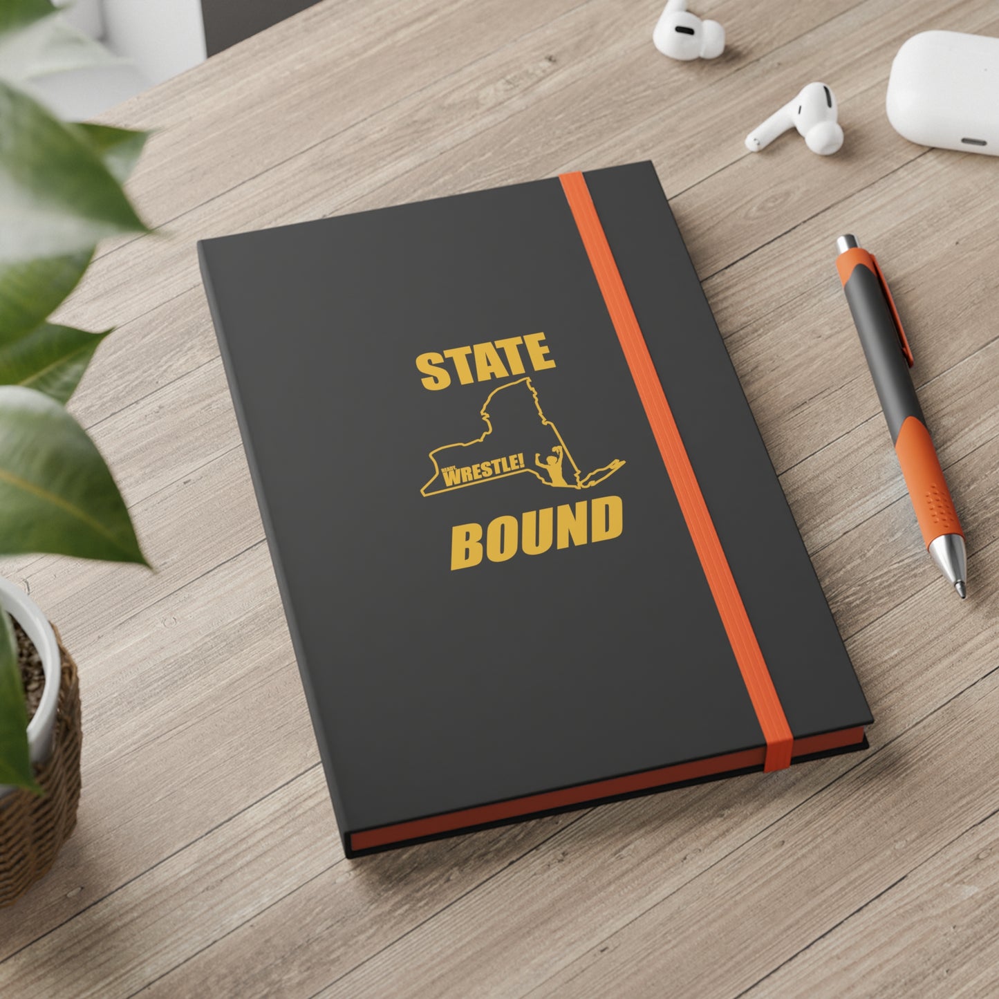 New York State Bound, Color Contrast Notebook - Ruled, Gold Logo