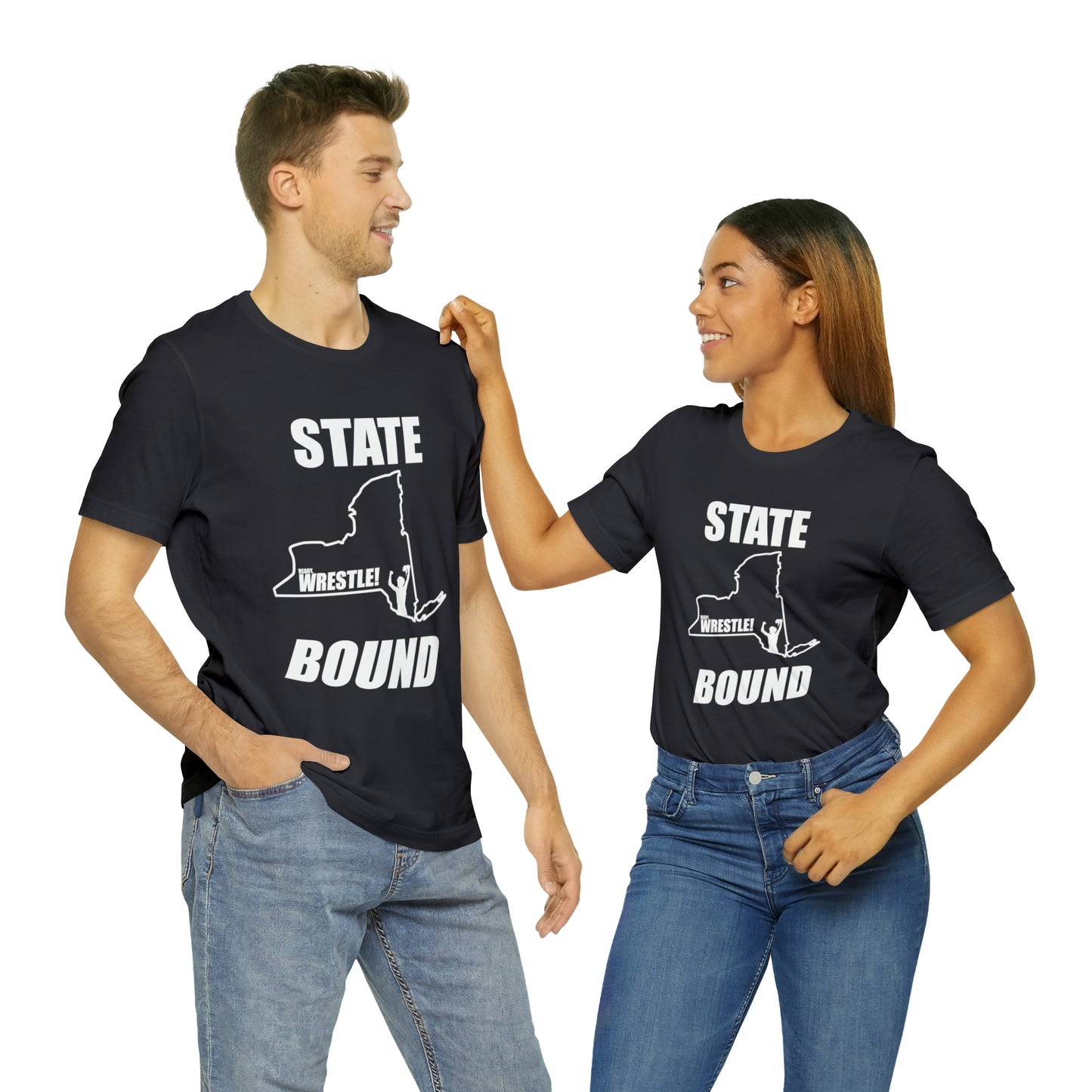 New York State Bound, Unisex Jersey Short Sleeve Tee, White Logo