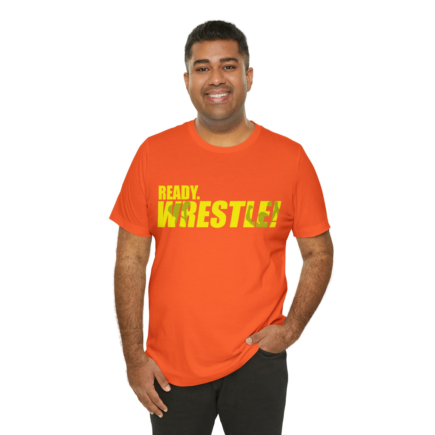 Ready. Wrestle! Gold Logo with Green, Unisex Jersey Short Sleeve Tee