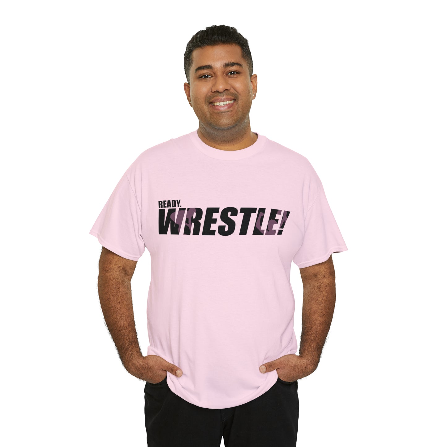 Ready. Wrestle! Black Logo w/Pink Silhouettes, Unisex Heavy Cotton Tee