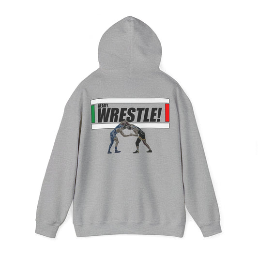 Ready. Wrestle! Start Lines, Unisex Heavy Blend™ Hooded Sweatshirt, Black Letters