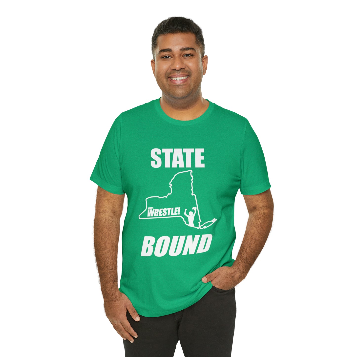 New York State Bound, Unisex Jersey Short Sleeve Tee, White Logo