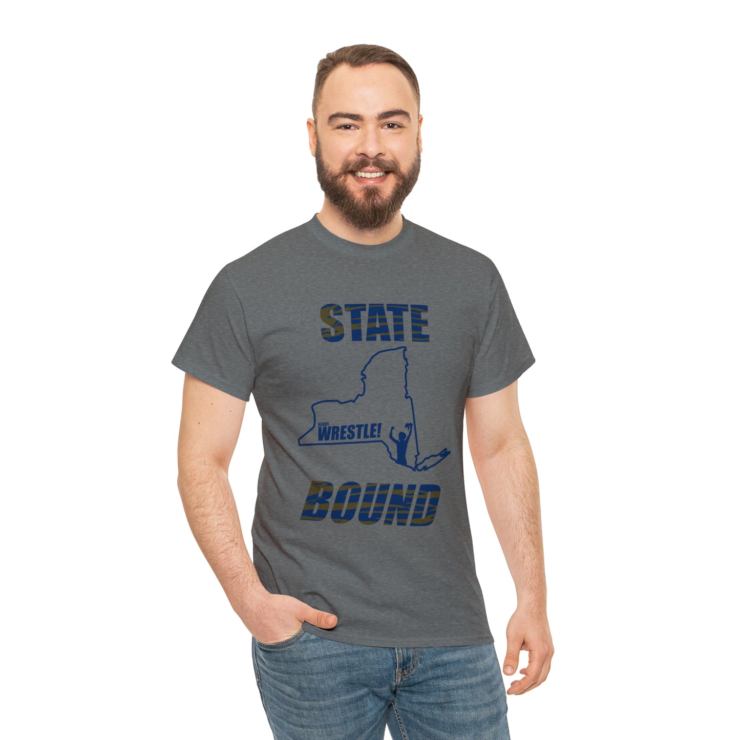 New York State Bound, Blue Logo, Tiger stripes, Unisex Heavy Cotton Tee