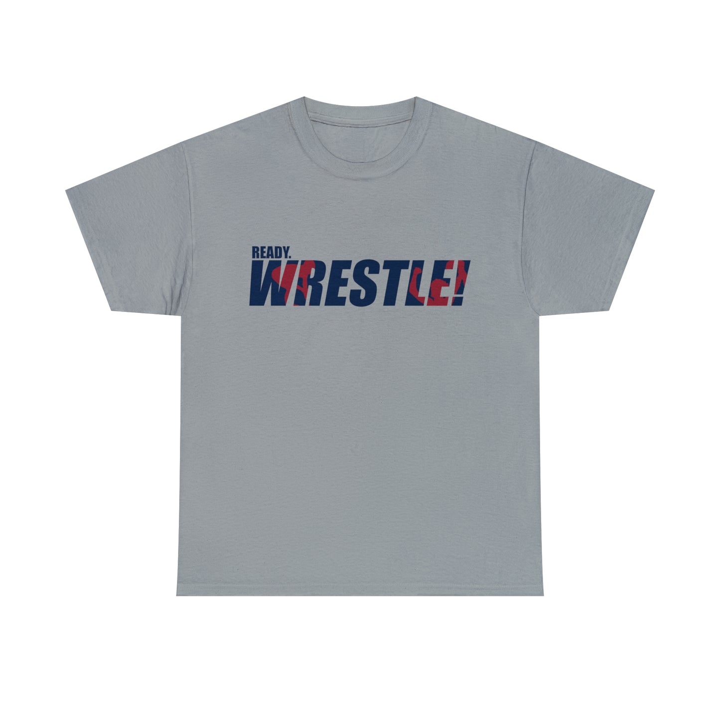 Ready. Wrestle! Navy Logo w/Red Silhouettes, Unisex Heavy Cotton Tee