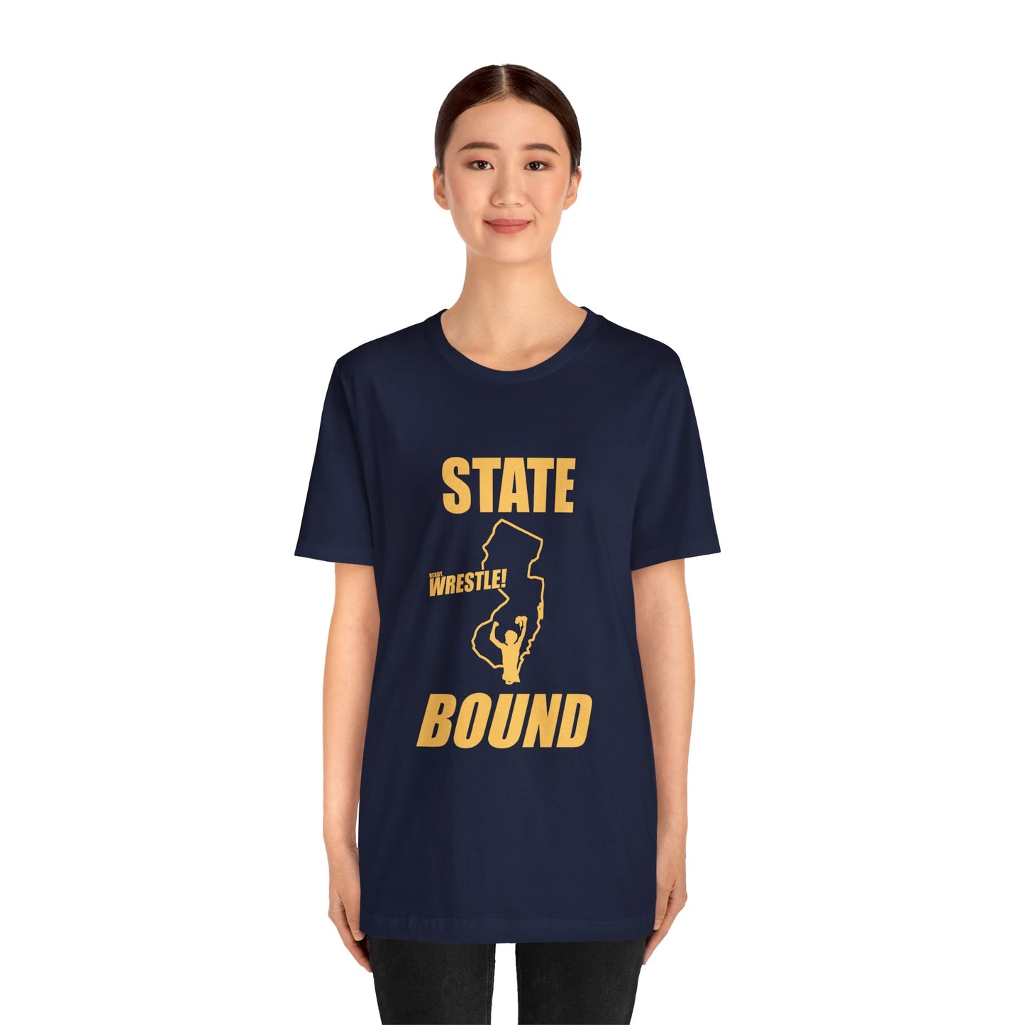 New Jersey State Bound, Gold Print, Bella+Canvas 3001, Unisex Jersey Short Sleeve Tee