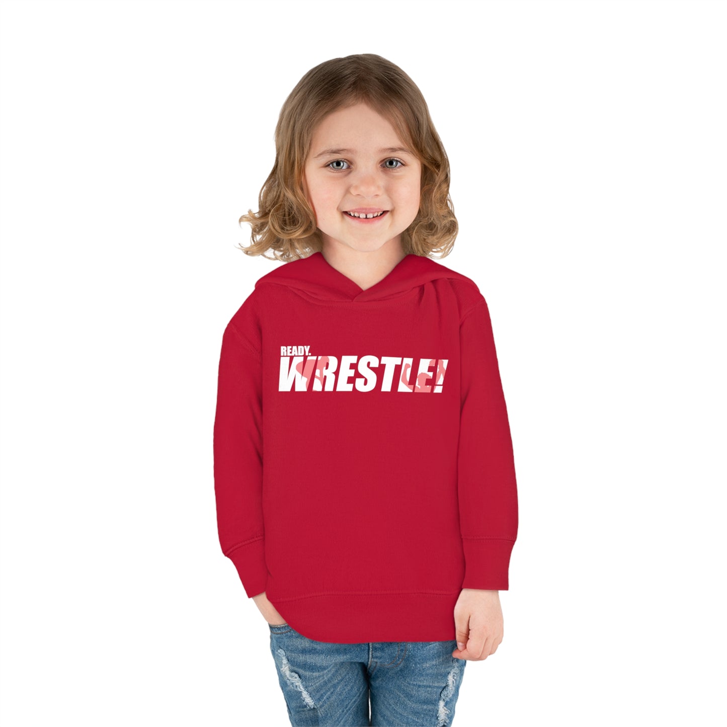 Ready. Wrestle! Toddler Pullover Fleece Hoodie, Red/White Logo