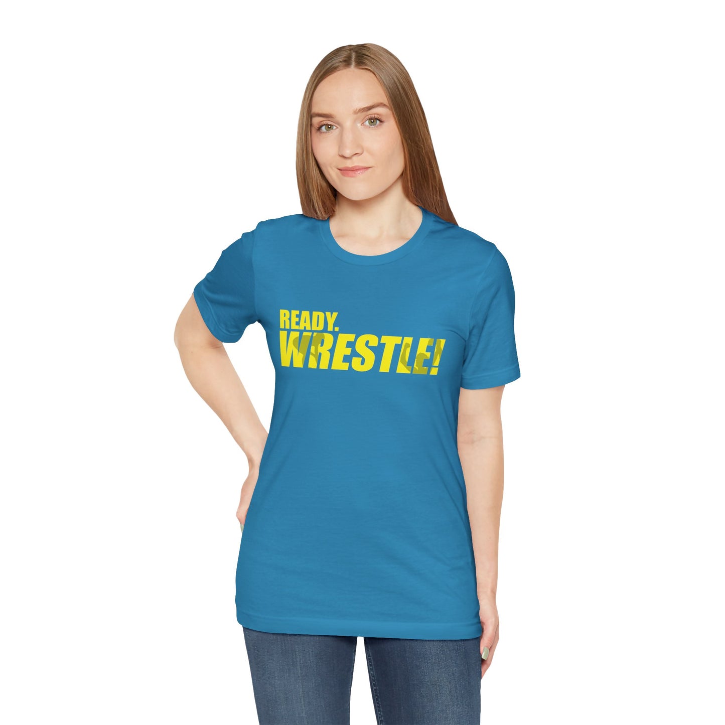 Ready. Wrestle! Gold Logo with Green, Unisex Jersey Short Sleeve Tee