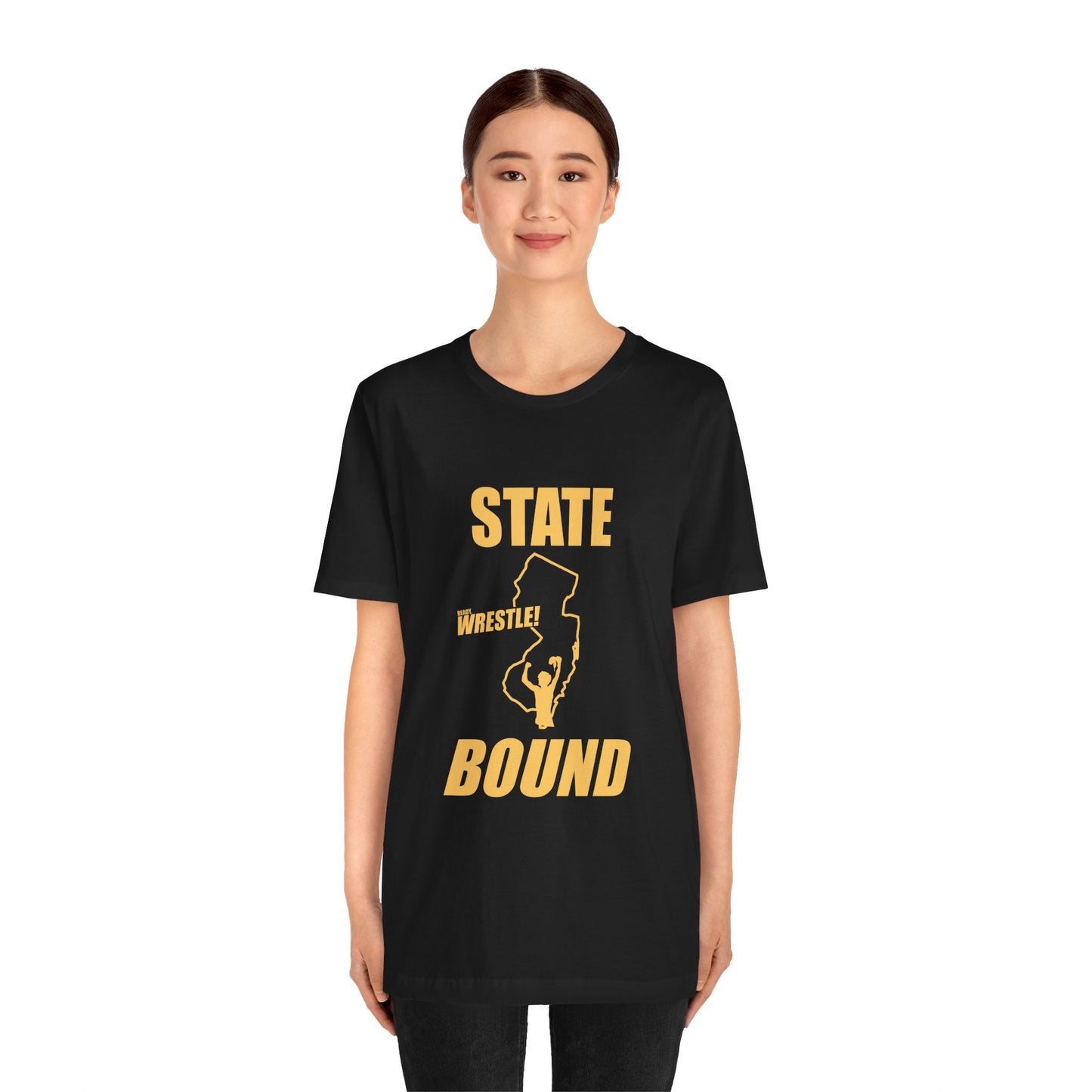 New Jersey State Bound, Gold Print, Bella+Canvas 3001, Unisex Jersey Short Sleeve Tee