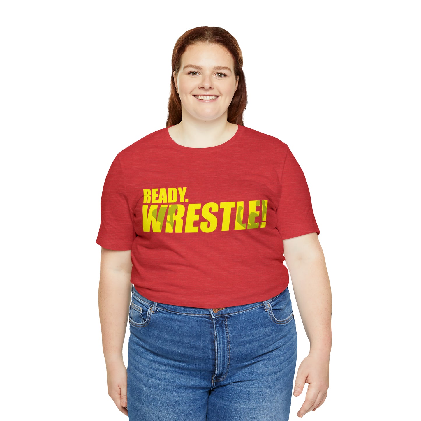 Ready. Wrestle! Gold Logo with Green, Unisex Jersey Short Sleeve Tee