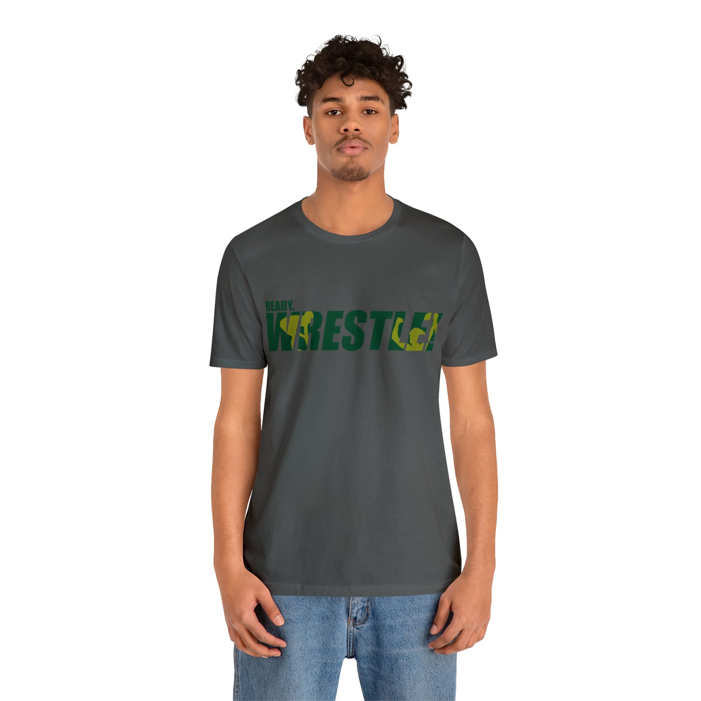 Ready. Wrestle! Green/Gold Logo, Unisex Heavy Cotton Tee, Bella+Canvas