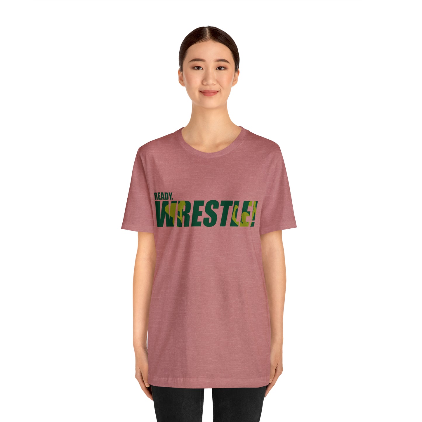 Ready. Wrestle! Green/Gold Logo, Unisex Heavy Cotton Tee, Bella+Canvas