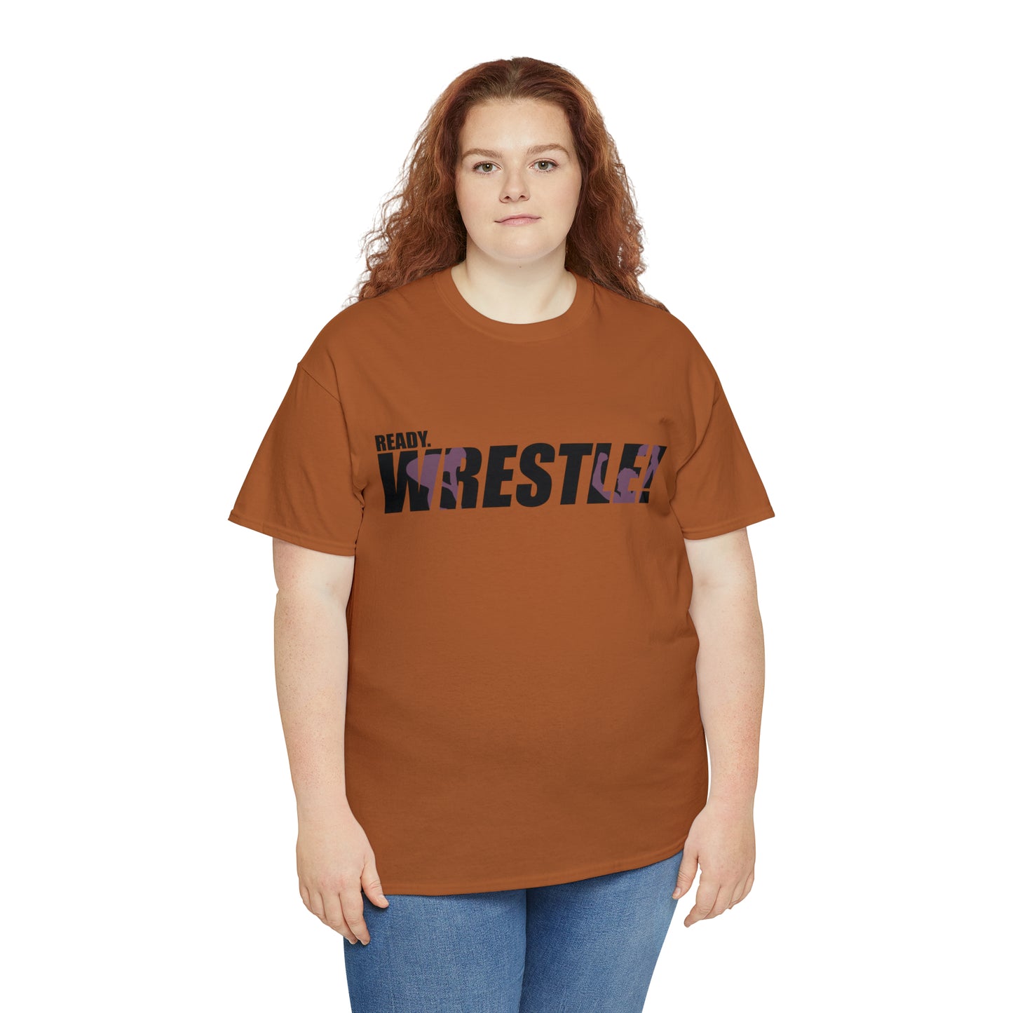 Ready. Wrestle! Black Logo w/Pink Silhouettes, Unisex Heavy Cotton Tee