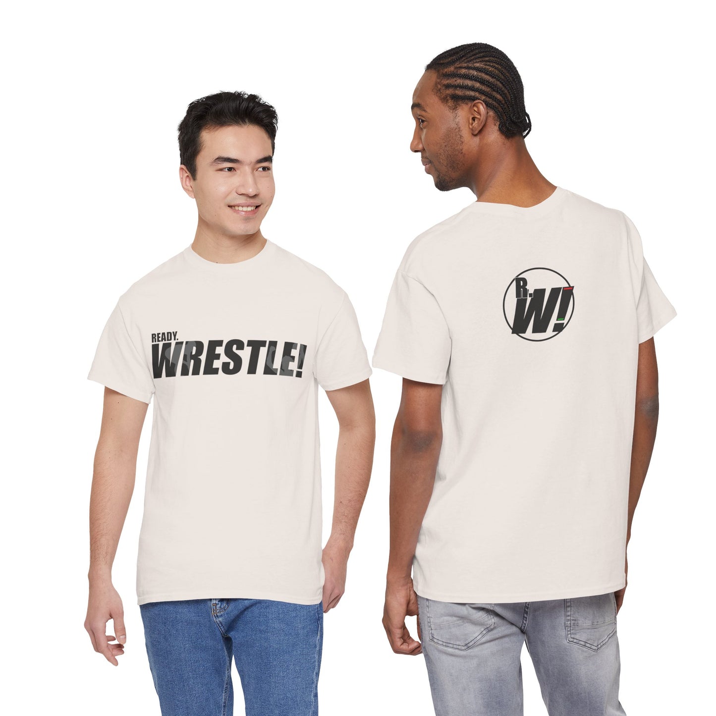 Ready. Wrestle! Black Logo w/White Silhouettes, Unisex Heavy Cotton Tee