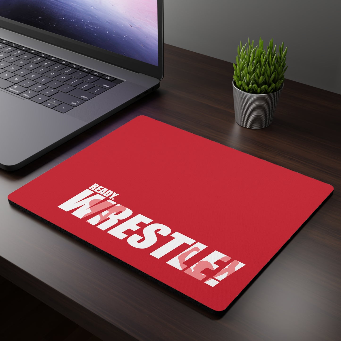 Ready. Wrestle! Rectangular Mouse Pad, White/Red