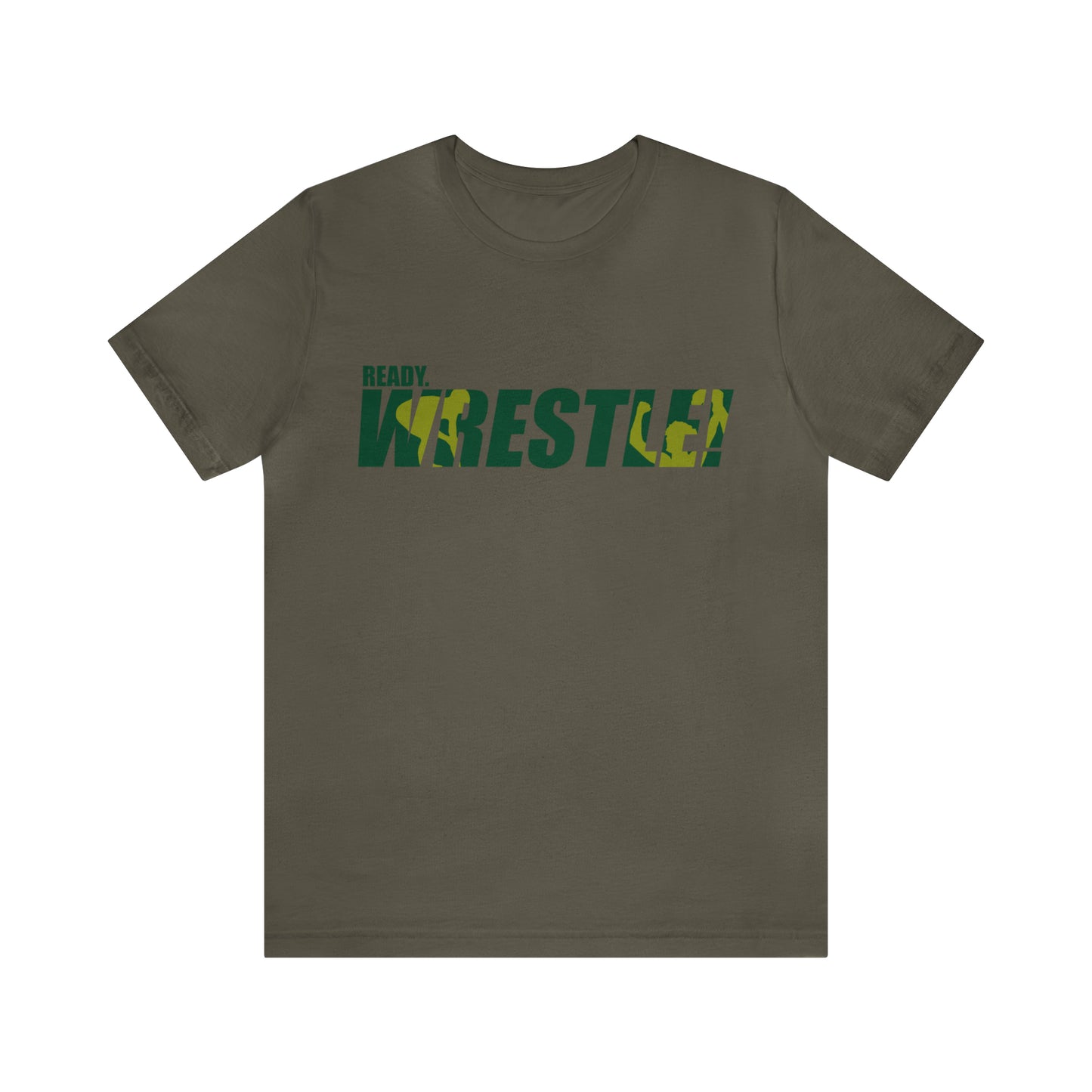 Ready. Wrestle! Green/Gold Logo, Unisex Heavy Cotton Tee, Bella+Canvas