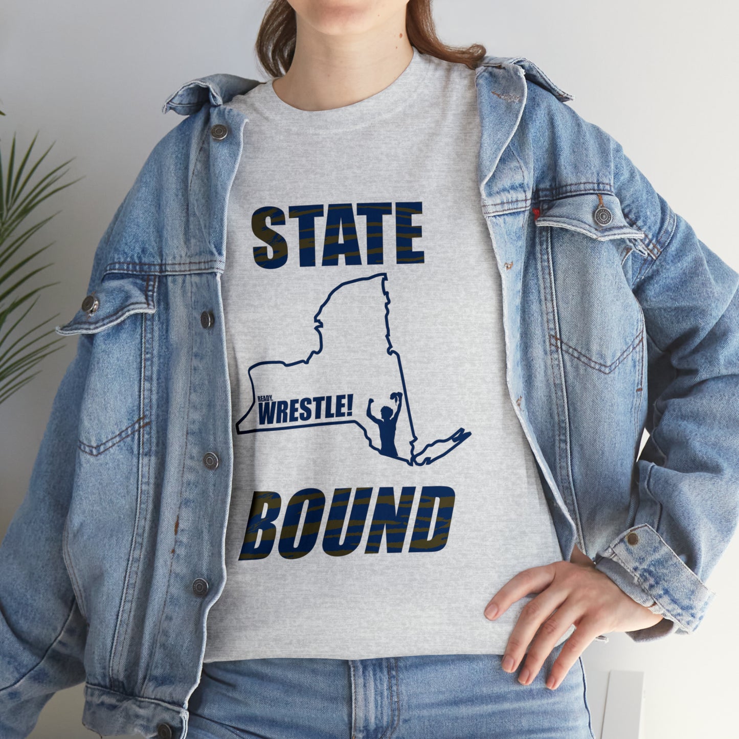 New York State Bound, Blue Logo, Tiger stripes, Unisex Heavy Cotton Tee