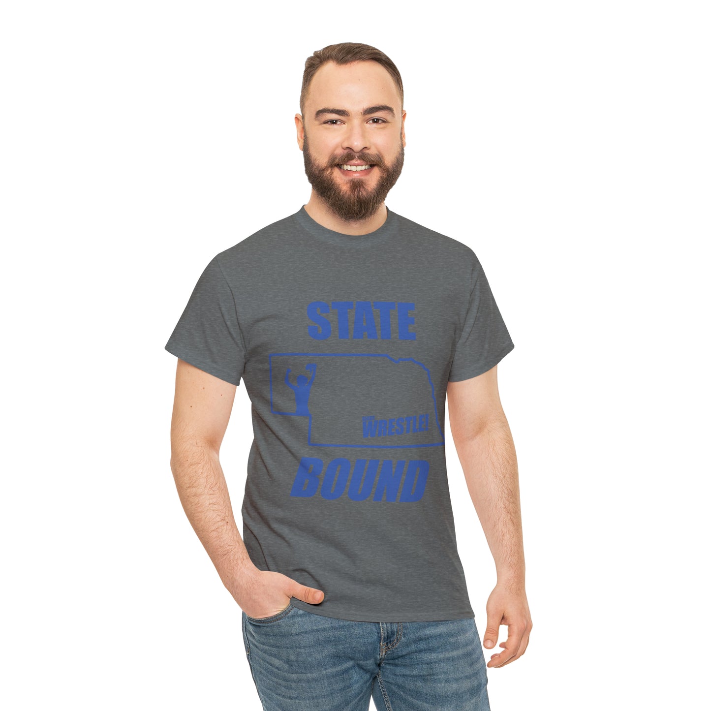 Nebraska State Bound, Royal Blue Logo, Unisex Heavy Cotton Tee