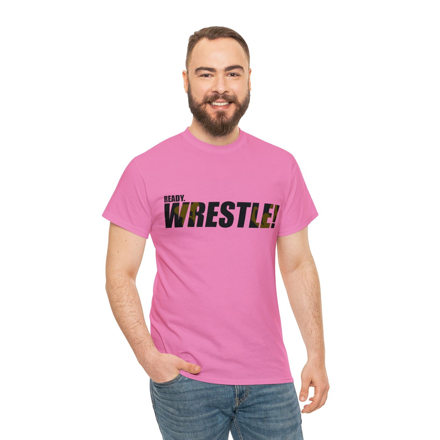 Ready. Wrestle! Black Logo w/Yellow Silhouettes, Unisex Heavy Cotton Tee