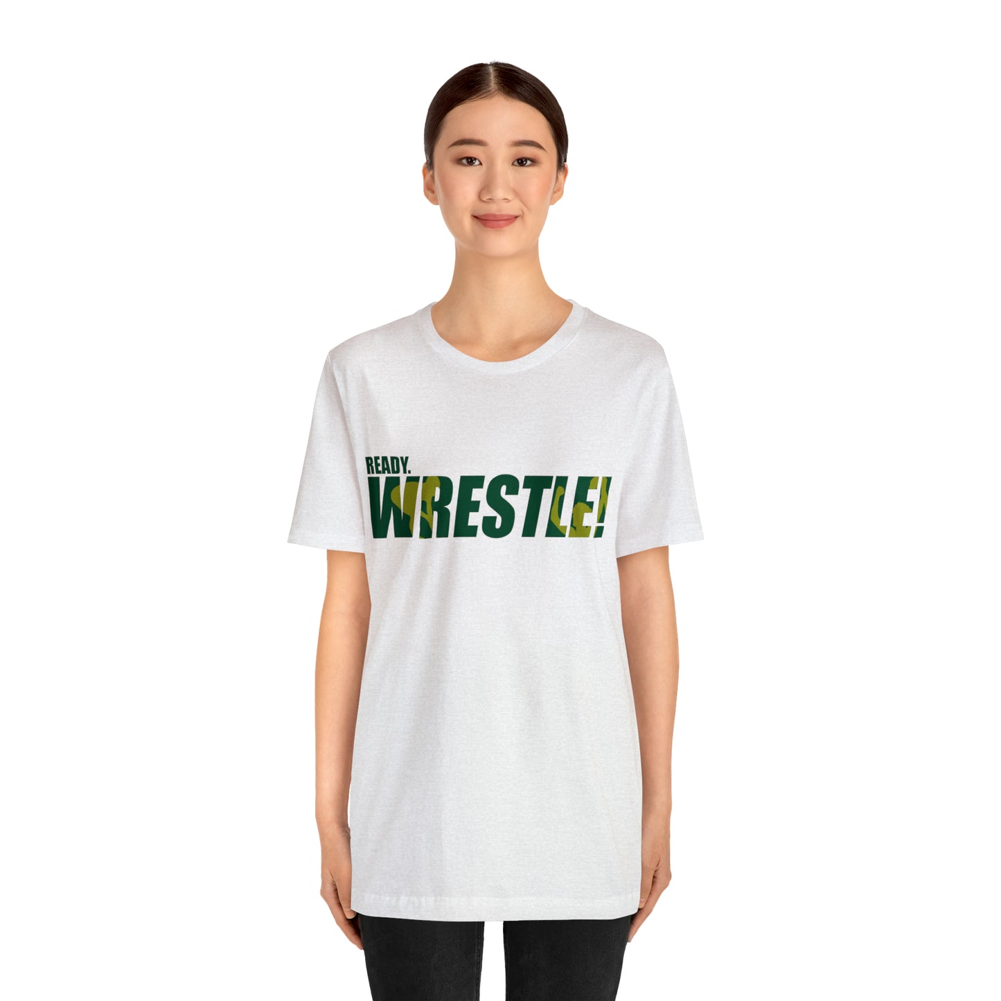 Ready. Wrestle! Green/Gold Logo, Unisex Heavy Cotton Tee, Bella+Canvas