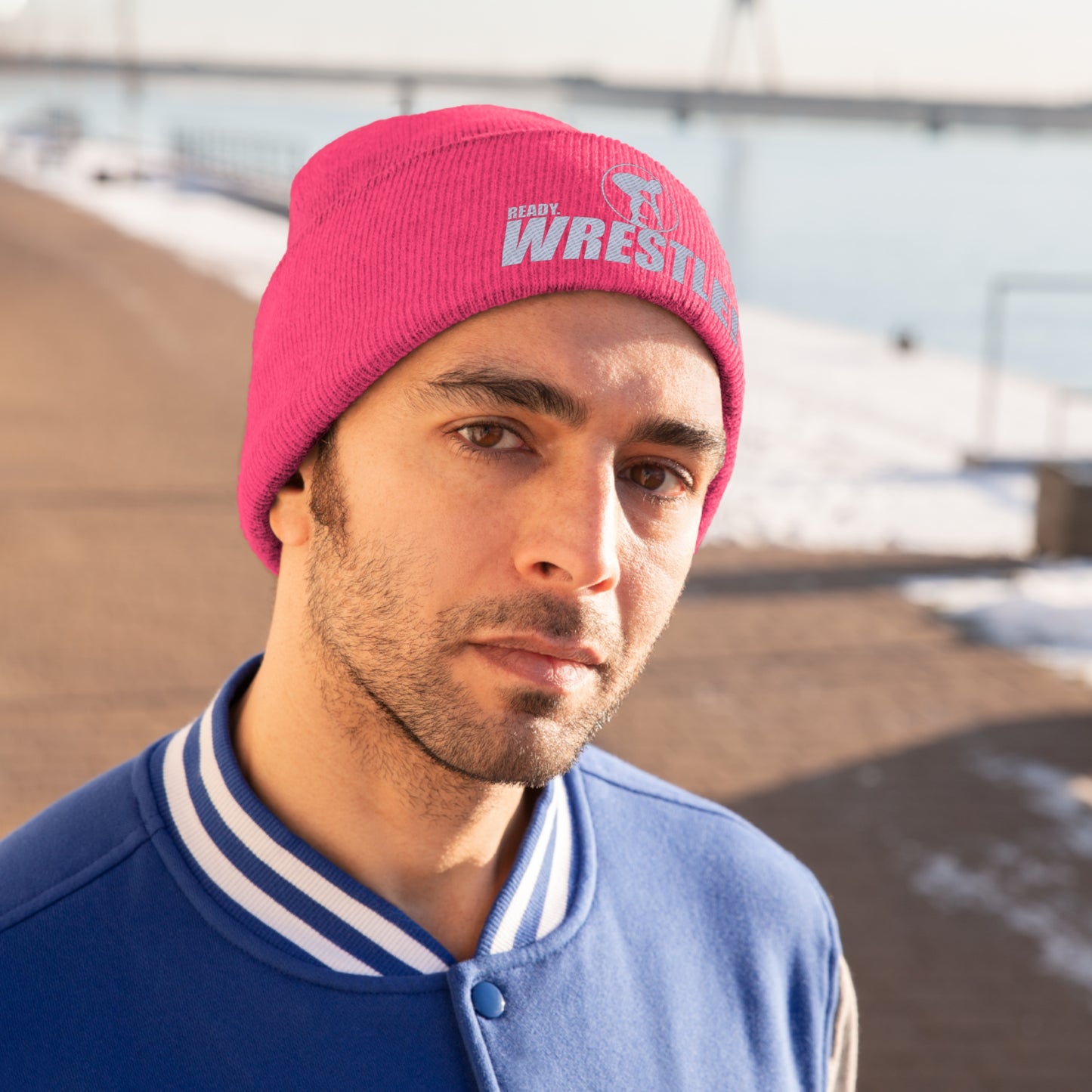 Ready. Wrestle! Knit Beanie, White Logo