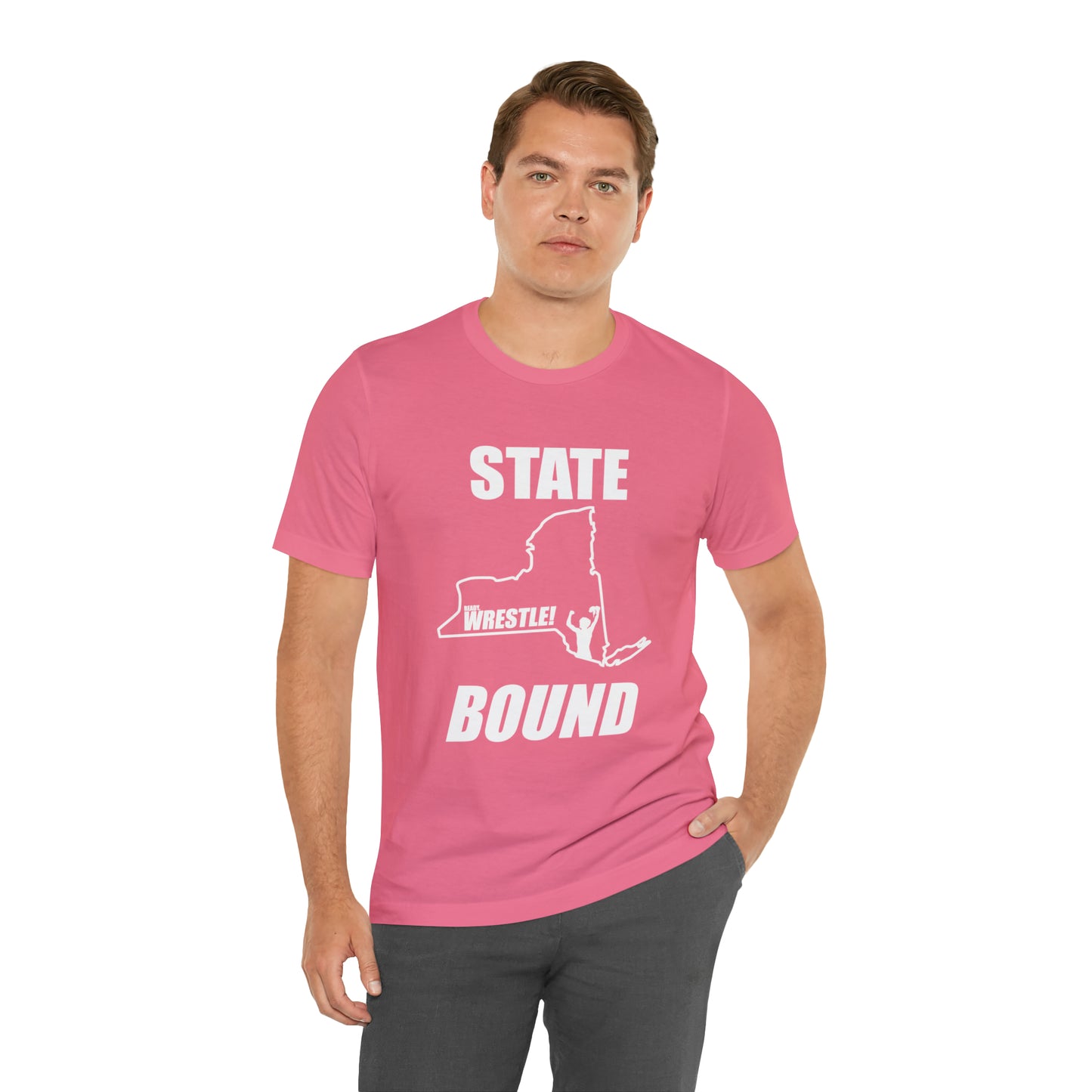 New York State Bound, Unisex Jersey Short Sleeve Tee, White Logo