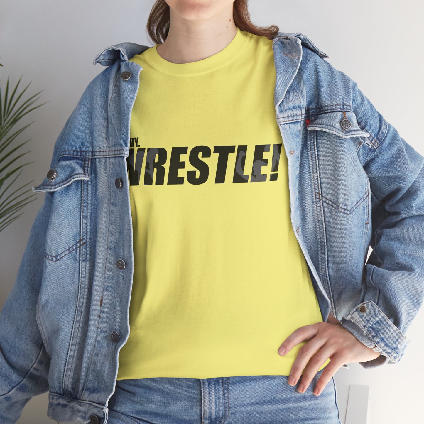 Ready. Wrestle! Black Logo w/White Silhouettes, Unisex Heavy Cotton Tee