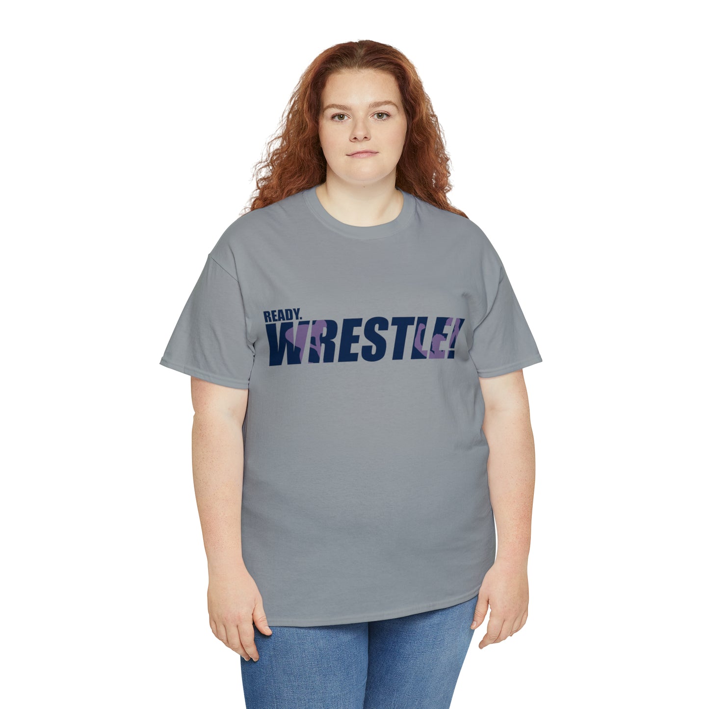 Ready. Wrestle! Navy Logo w/Pink Silhouettes, Unisex Heavy Cotton Tee