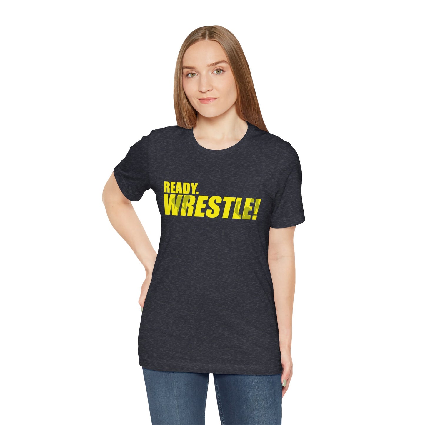 Ready. Wrestle! Gold Logo with Green, Unisex Jersey Short Sleeve Tee