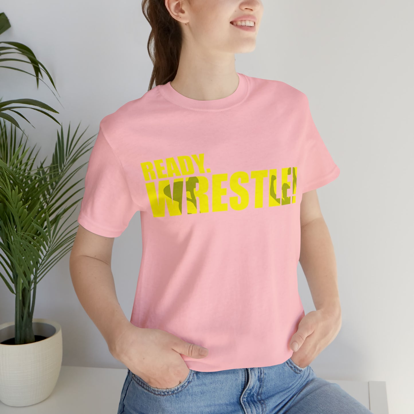 Ready. Wrestle! Gold Logo with Green, Unisex Jersey Short Sleeve Tee