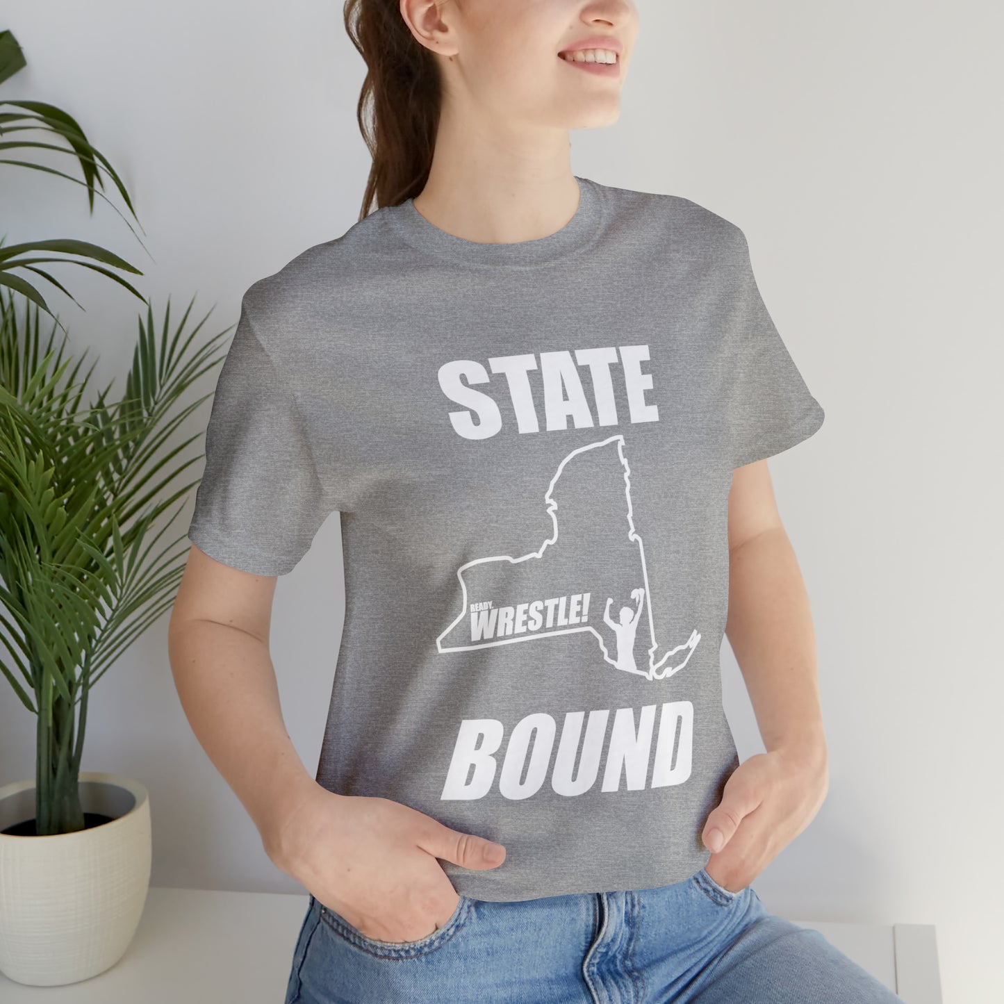 New York State Bound, Unisex Jersey Short Sleeve Tee, White Logo