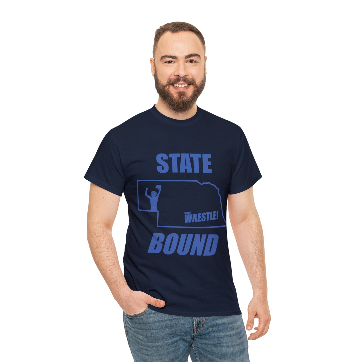 Nebraska State Bound, Royal Blue Logo, Unisex Heavy Cotton Tee